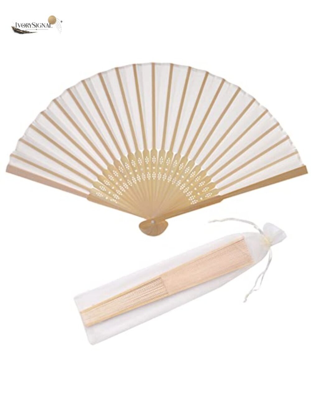 24pcs Imitated Silk Folding Hand Fans with Organza Bags Wedding Party Favors